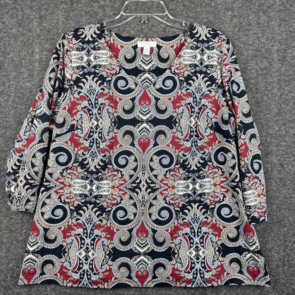 Charter Club Woman V-Neck Paisley Career Blouse Top Women's Plus 1X - Picture 1 of 5